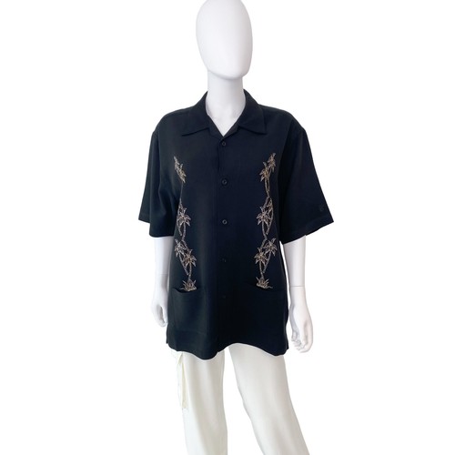 Havana Jack’s Cafe size M Men’s Black Palm Tree Embroidered Hawaiian Shirt - Picture 2 of 9