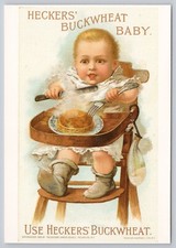 Vtg Heckers' Buckwheat Baby Trade Card Postcard Repro UNP Baby Highchair Pancake