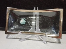 NEW NWT Vintage ANNIEGLASS Silver Rim SIGNED & NUMBERED 11.5" Long Tray