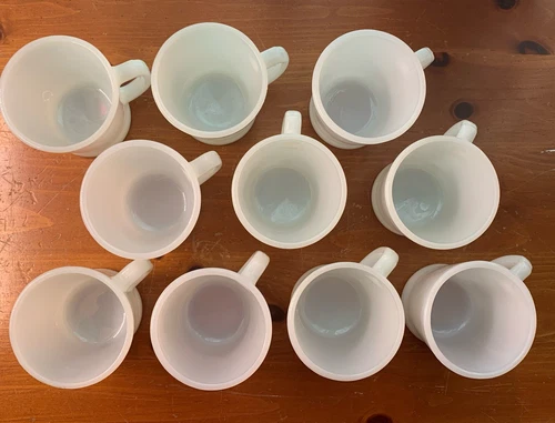 Lot of 10  Anchor Hocking Fire King White Milk Glass D Handle Coffee Cups Mugs