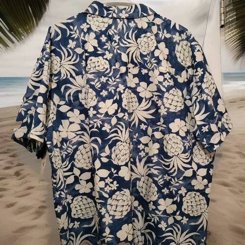 NEU Herren Island Shores blau/weiß 100 % BAUMWOLLE Hawaii Print Gr. L Ananas - Bild 10 von 11