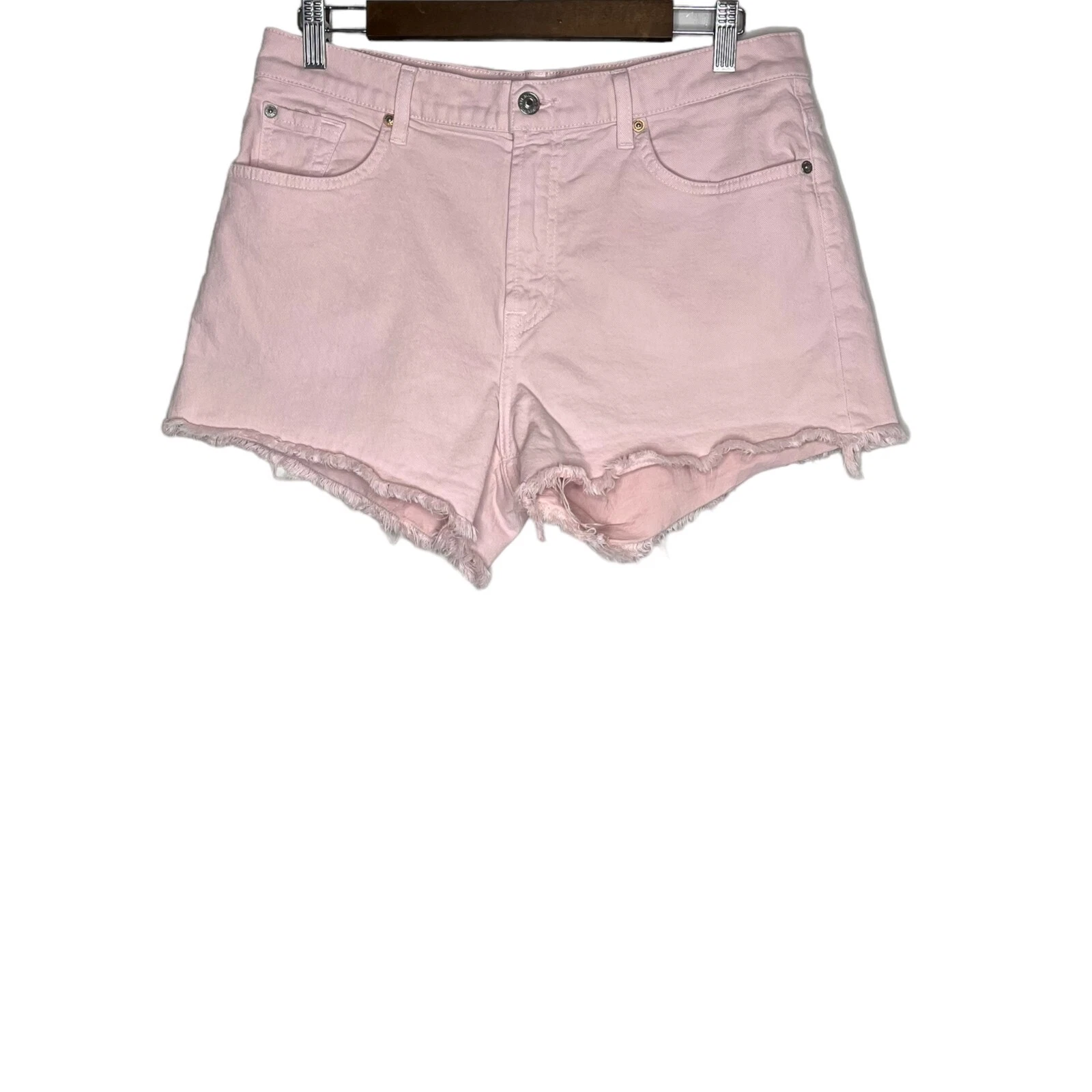 7 for all Mankind Women's Light Pink High Rise Frayed Hem Cut Off Shorts Size 32