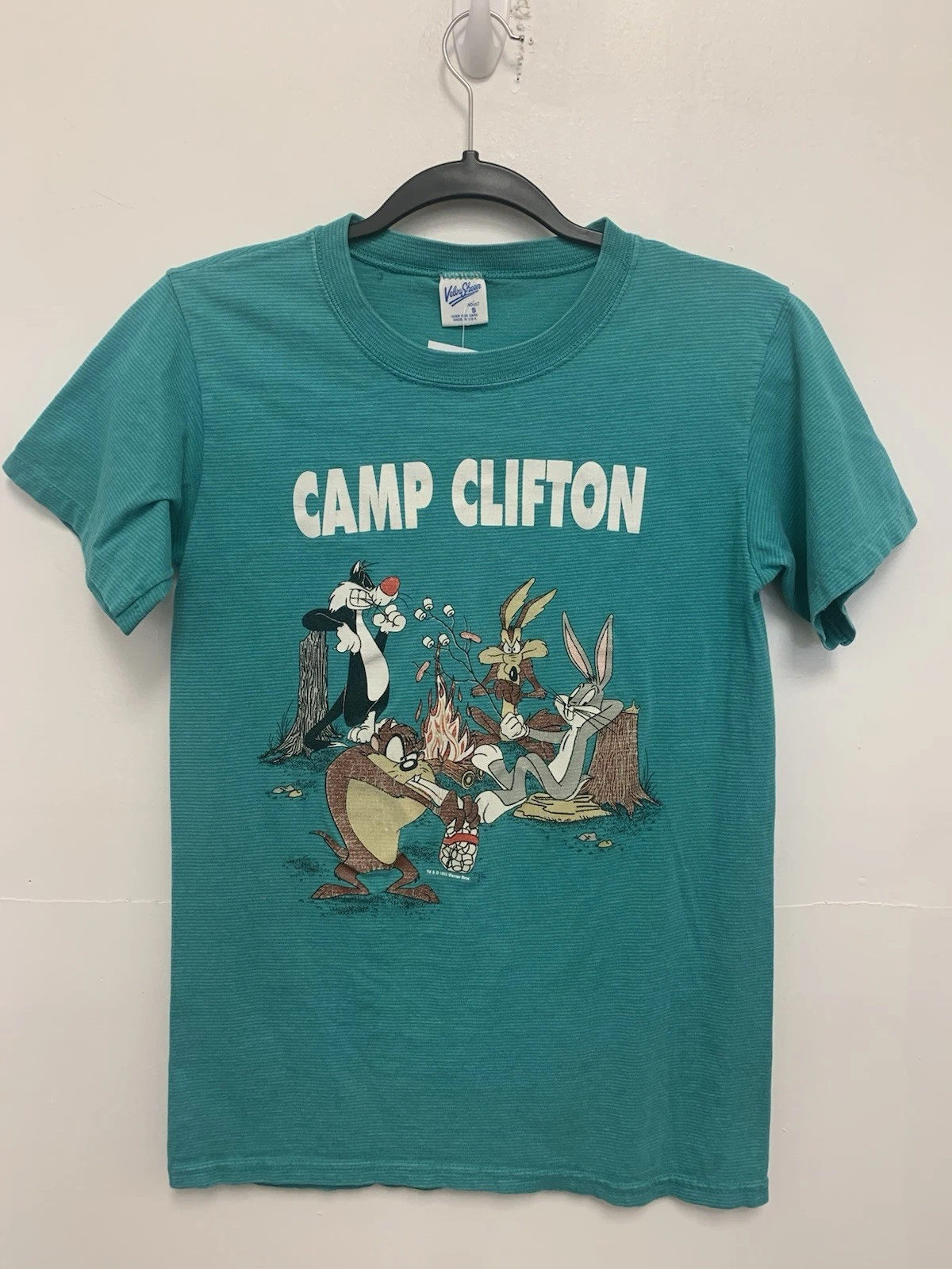 Vtg 1993 Looney Tunes Camp Clifton Mens Medium Green Blue Tee T Shirt Small