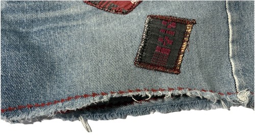 Upcycled OOAK Denim Shorts Distressed Fringed Embroidered Reworked XL 34” Waist - Picture 6 of 12
