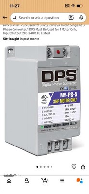 DPS 5HP MY-PS-5 Used for 3HP(2.2kW) 9A Motor, Single to 3 Phase Converter, 1 DPS