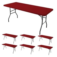Fitted Tablecloth for 8 Foot Rectangle Tables-6 Pack Red Elastic Outdoor 