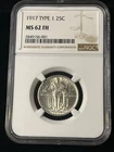 1917 type 1 standing liberty quarter NGC Ms-62 FH Blast White