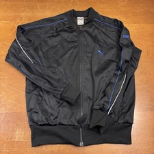 VINTAGE Puma Jacket Men Medium Black Track Retro Full Zip Logo