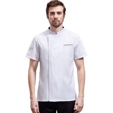 Unisex Zipper Chef Coat Short Sleeve Multi-Pockets Jacket Mesh Back Shirt