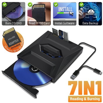 Externes CD/DVD Laufwerk USB-3.0+Type C Brenner Player,Für PC Laptop Windows 11