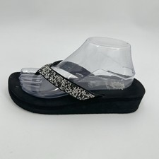 YELLOW BOX Flip Flops MERSAYDEE Black Silver Rhinestone Wedge Sandals Women Sz 9