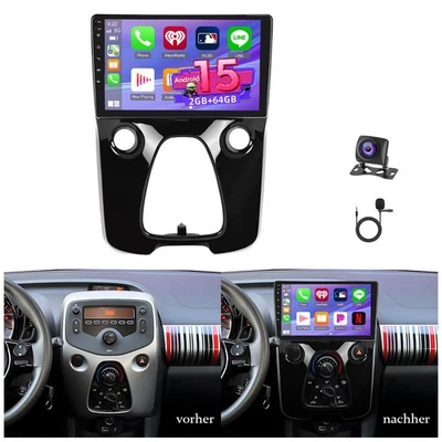 LEEKOOLUU Radio Coche 2+64G Para Citroen C1 Peugeot 108 Toyota Aygo II Android 15 GPS Carplay