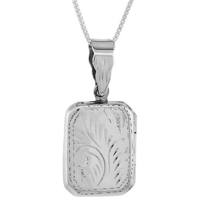 925 Sterling Silver Engraved Octagon Locket Pendant 11/16 Inch (18mm) Tall