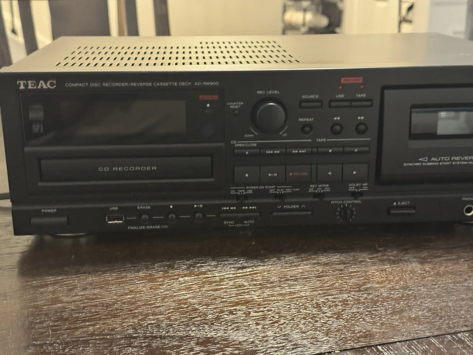 Grabadora de disco compacto TEAC AD-RW900 cubierta de casete inversa negra funciona sin control remoto Foto 2 de 2