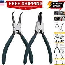 Snap Ring Pliers Set, 2pcs 7" Internal/External Circlip Pliers Kit with Bent ...