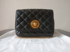 Versace Small Medusa Quilted Black Lambskin Shoulder Bag Gold Hardware DBFI163S