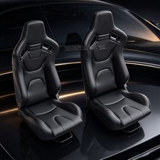 Pair Universal Bucket Racing Seat Pvc Leather Reclinable W Sliderblack Stitch Pair Universal Bucket Racing Seat Pvc Leather Reclinable W Sliderblack Stitch