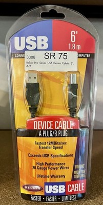 Belkin Printer Cable USB High-Speed 6' USB A Plug to B Plug NEW NIP