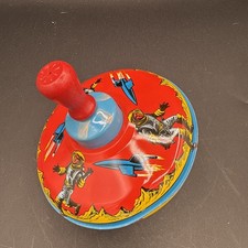 1965 Vintage Brightly Colored Lithograph Spinning Buck Rogers Red Wood Top Works