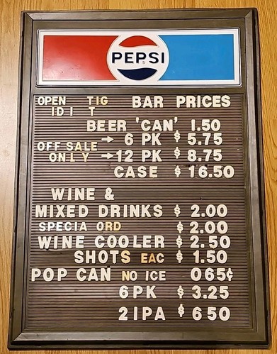 Vintage Pepsi Adversting Bar Menu Board Plastic 29" X 21"