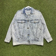 Vintage International Sportswear Jacket Womens 16W Blue Acid Wash Denim Bow 90s