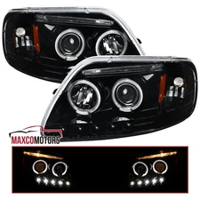 Jet Black Projector Headlights Fits 1997-2003 Ford F150 Expedition LED Halo Lamp