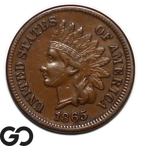 1865 Indian Head Cent Penny, Choice AU+