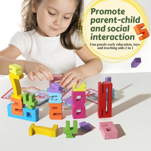 20 Pcs Stacking Wooden Math Numbers Blocks for 3+ Years Old Kids 1-10 Montess... - Picture 4 of 7