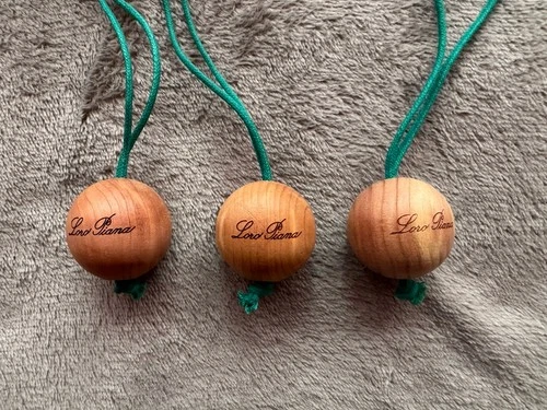 Loro Piana 3 x Cedar Wood Balls Moisture Moth Repellent Logo Green Cord wooden