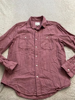 American Eagle Classic Fit Men Long Sleeve Button-Up Shirt Red Size M