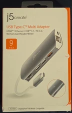 j5 create 9 in 1 USB-C Multi Adapter alt mode with ethernet,  hdmi 4k , PD 3.0