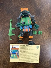 1992 TMNT Military Navy Seal Mike 100% Complete W/Card!
