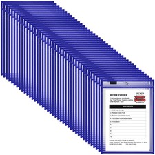 Dry Erase Pocket Plastic Job Ticket Holder Clear Sleeve Folder Blue 50 PCS