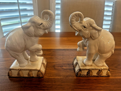 Vintage 1975 Pair of Fitz & Floyd Ceramic Elephant Bookends BOHO CHIC!!!