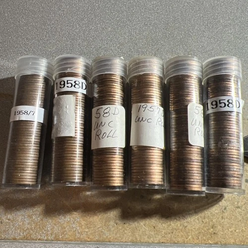 6 Uncirculated Rolls Of 1958 & 57D Wheat Pennies