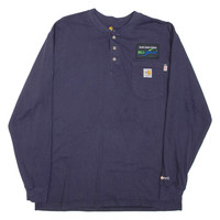 CARHARTT Mens T-Shirt Blue Long Sleeve Button Neck L
