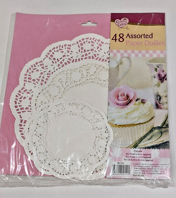 Queen Of Cakes Pk of  48  Assorted Round Paper Doilies 14cm 21cm 26.5cm Approx
