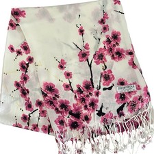 Cherry Blossom Pashmina Scarf Dark Fushia Pink Floral Wrap 68  x27  