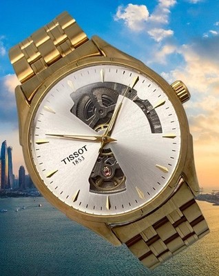Refurbished Luxury Gold-Plated Tissot Skeleton White Dial Automatic Men's Watch