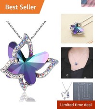 Sparkling Rhodium Plated Birthstone Butterfly Necklace - Perfect Gift for Women