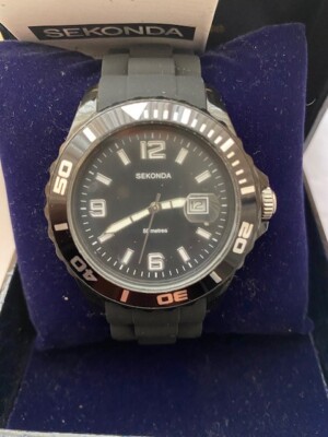 Sekonda Herren Quarzuhr N3361 50 MT WR schwarzes Rubber-Armband mit Box Neu