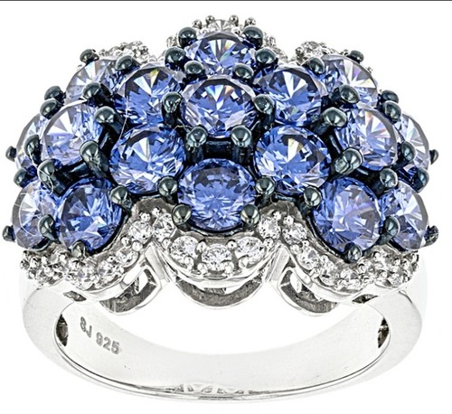 SJD Blue /White Cubic Zirconia Silver Ring 8.20ctw