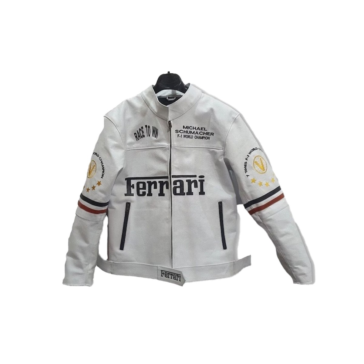 Ferrari Racing Leather Jacket Vintage style F1 Logo white Ferrari Racing Leather Jacket Vintage style F1 Logo white