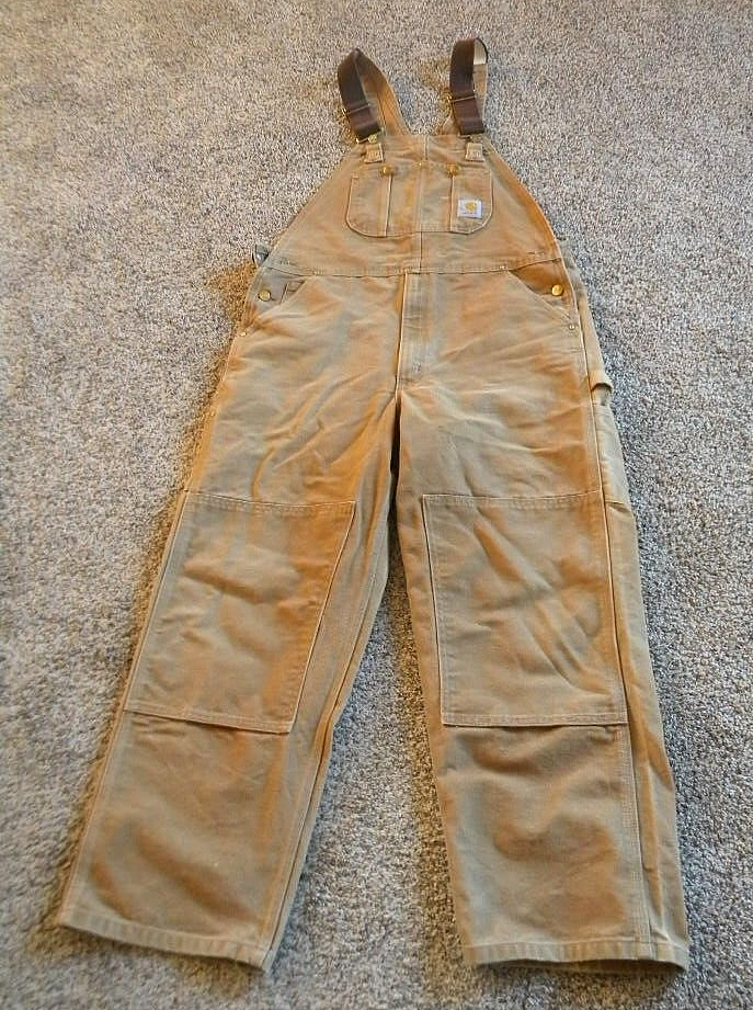 Carhartt Bib Overalls Mens 38x30 Brown R01 Relaxed Fit Duck Double Knee