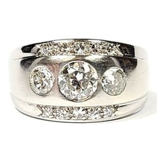 Vintage 1.35 Carat Diamond 14k White Gold Men's Ring Size 9 1/4