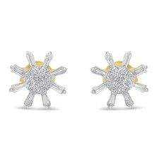 10k Yellow Gold Round and Baguette Diamond Stud Earring 0.50 cttw, H-I Color,