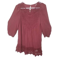 Maroon Chiffon Tunic Top w/ Crochet Bodice - Size Small - WCtp142