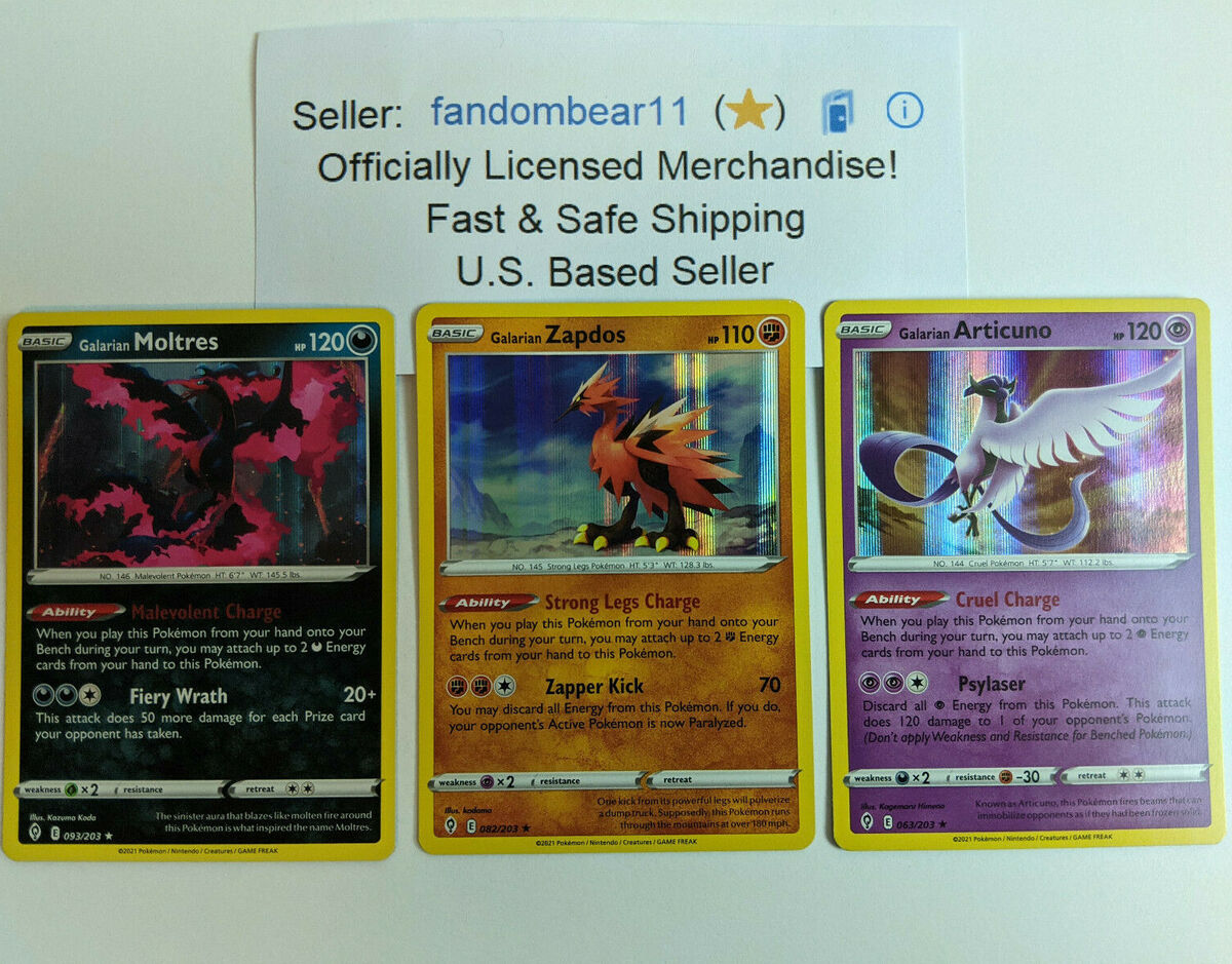 Galarian Moltres, Zapdos, Articuno - Holo Rare Pokemon Cards