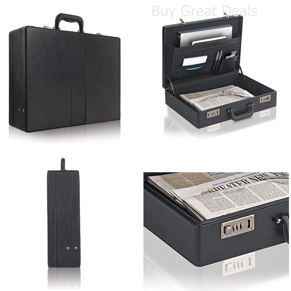 Leather Briefcase Mens Business Portfolio Black Messenger Attache Hard Case Bag