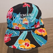 Vtg 80s 90s Rope Adjustable Hat Cap Floral Black Automated Process Equipment